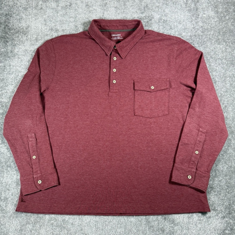 UNTUCKit Shirt Men's XXL Red Long Sleeve Matthieu Pocket Polo Casual